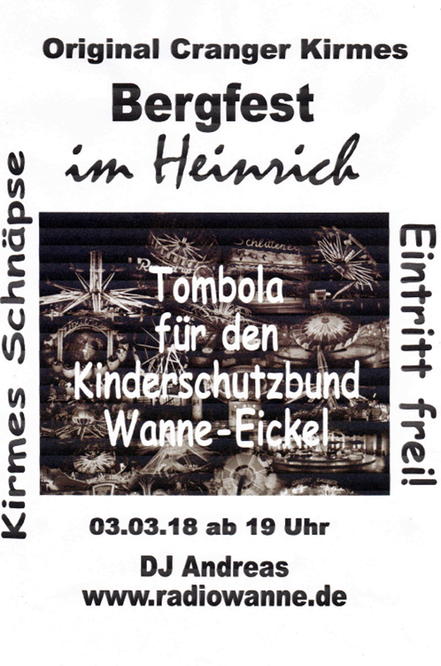 Bergfest zur Cranger-Kirmes im Heinrich am 03.03.2018 ab 19:00 Uhr. Gaststätte Heinrich, Heinestr.5, 44649 Herne / Wanne-Eickel